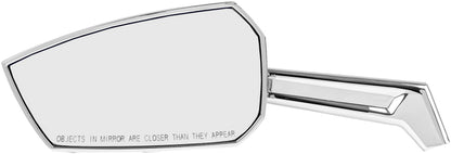 Kuryakyn Enygma chrome motorcycle mirrors with black mounting stems, designed for custom motorcycle enhancement.