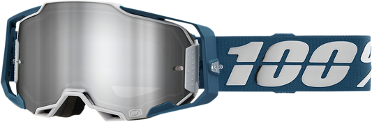 Bill's Exhausts 100% Armega Goggles Albar Flash Silver with tinted lenses for motocross or off-road riding.