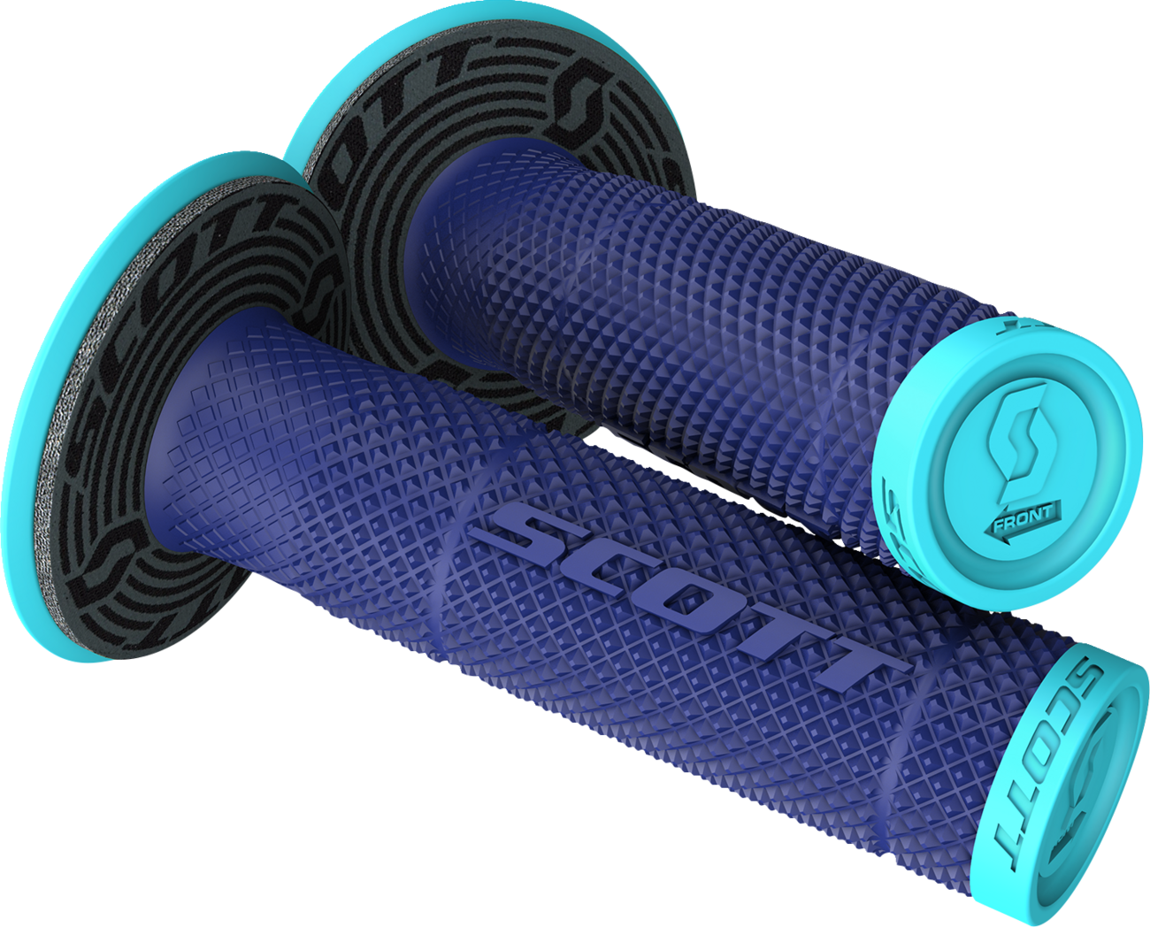 Blue Scott SX II grips for engine, featuring textured rubber surface and ergonomic design, suitable for motorcycle handlebars.