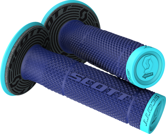 Blue Scott SX II grips for engine, featuring textured rubber surface and ergonomic design, suitable for motorcycle handlebars.