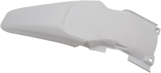 White Acerbis rear fender for motorcycle, made of durable body material, displayed with mounting points and sleek design.