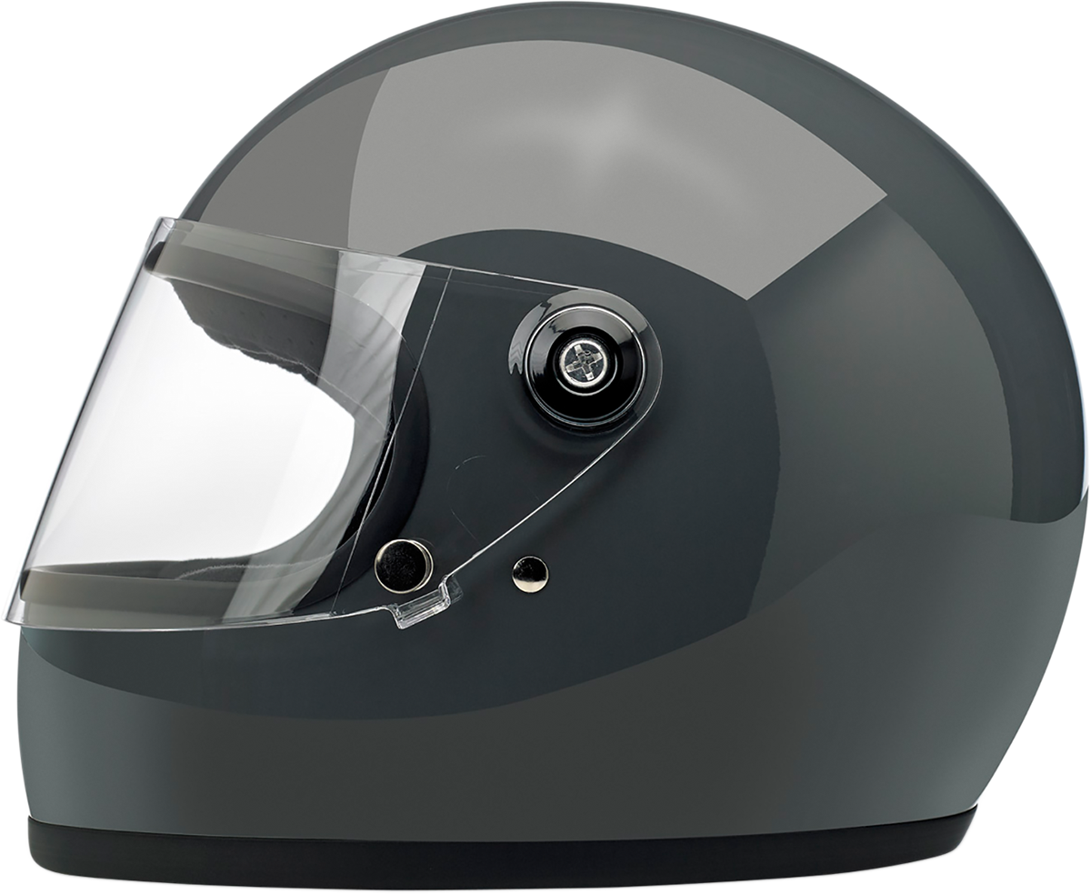 BILTWELL Gringo S helmet in gloss storm gray, XS size, featuring a sleek motorcycle helmet design with matte finish.