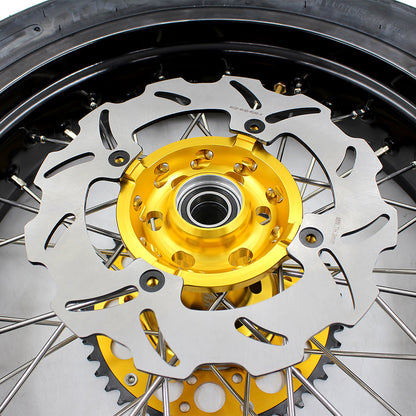 KKE 3.5 & 4.25*17inch Supermoto Rims Tires for SUZUKI RMZ250 2007-2024 RMZ450 2005-2024 Gold - Howling Moto