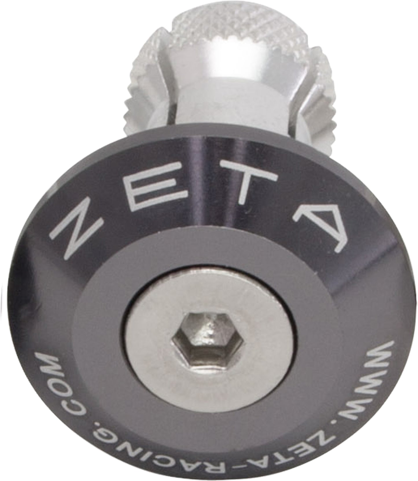 ZETA titanium ZETA Bar End Plug for motorcycle handlebars, ZE48-7003, showing sleek metallic finish and secure fit.