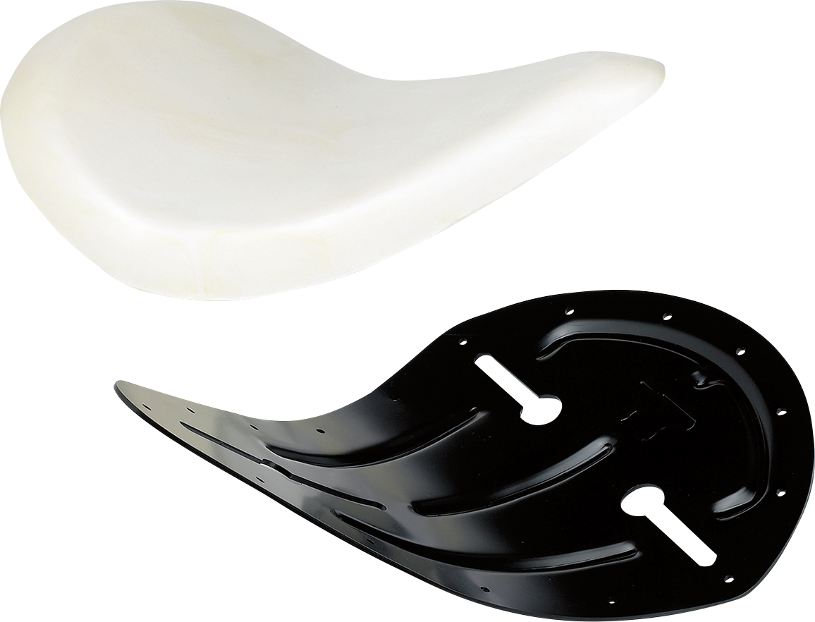 Biltwell Slimline Pan Seat with foam, motorcycle seat designed for custom bikes, featuring a sleek uncovered pan style.