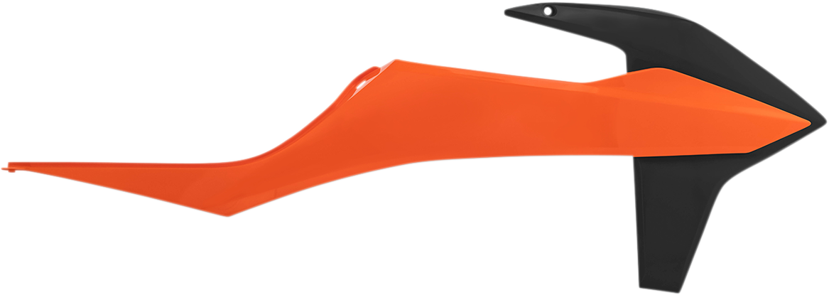 Acerbis radiator shroud in orange and black for motorcycle body protection, designed for durability and style.