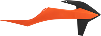 Acerbis radiator shroud in orange and black for motorcycle body protection, designed for durability and style.