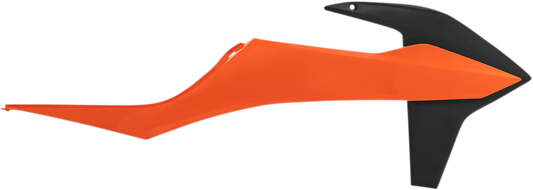 Acerbis radiator shroud in orange and black for motorcycle body protection, designed for durability and style.