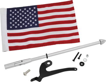 Bill's Exhausts SHOW CHROME Folding Flag Pole engine part, left side 41-203L, with chrome finish and detailed components visible.