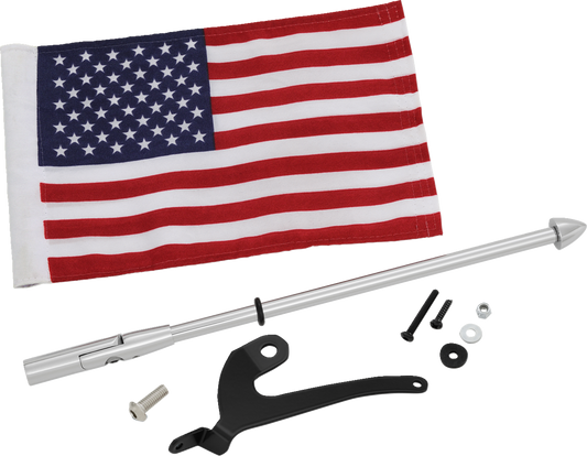 Bill's Exhausts SHOW CHROME Folding Flag Pole engine part, left side 41-203L, with detailed chrome finish visible in the image.