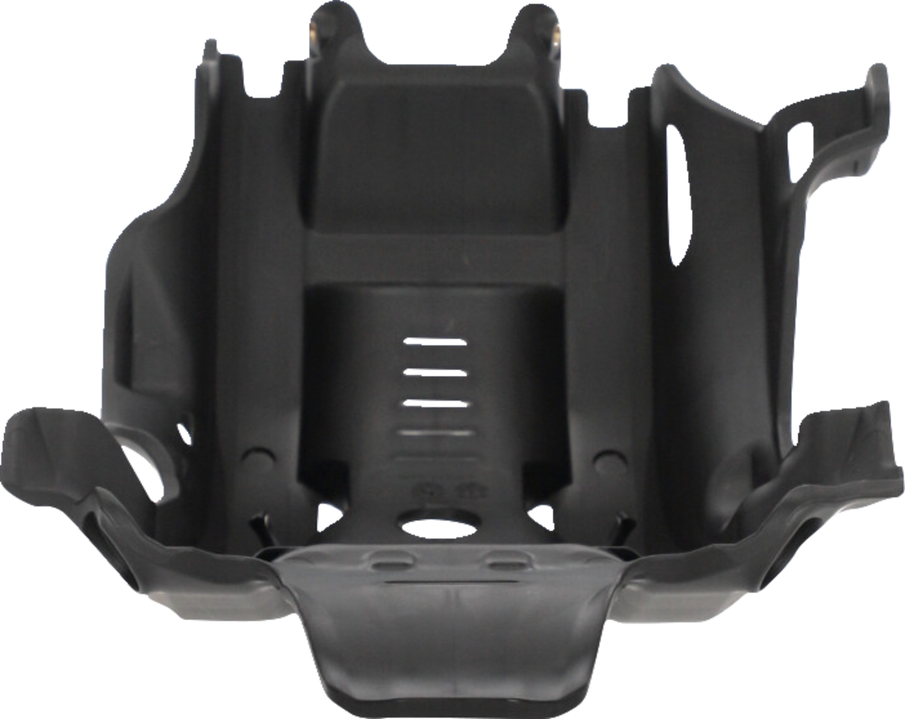 Black ACERBIS skid plate for KTM 250/350 SX-F 2023 motorcycle, mounted on the body for protection.