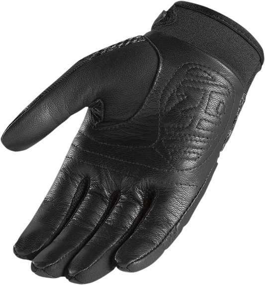 ICON Women's Twenty-Niner CE Gloves in black, size medium, with protective knuckles and adjustable wrist strap.