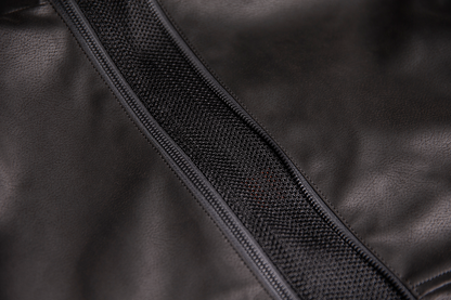 Black ICON Synthhawk jacket in small size with detailed stitching and zipper closure, designed by Bill's Exhausts.