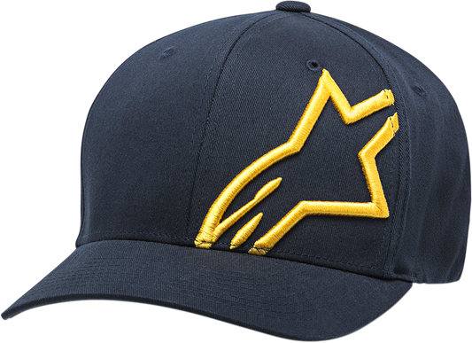 Navy and gold Alpinstars Corp Shift 2 hat in large/XL size, featuring protective gear design, with adjustable fit and sporty style