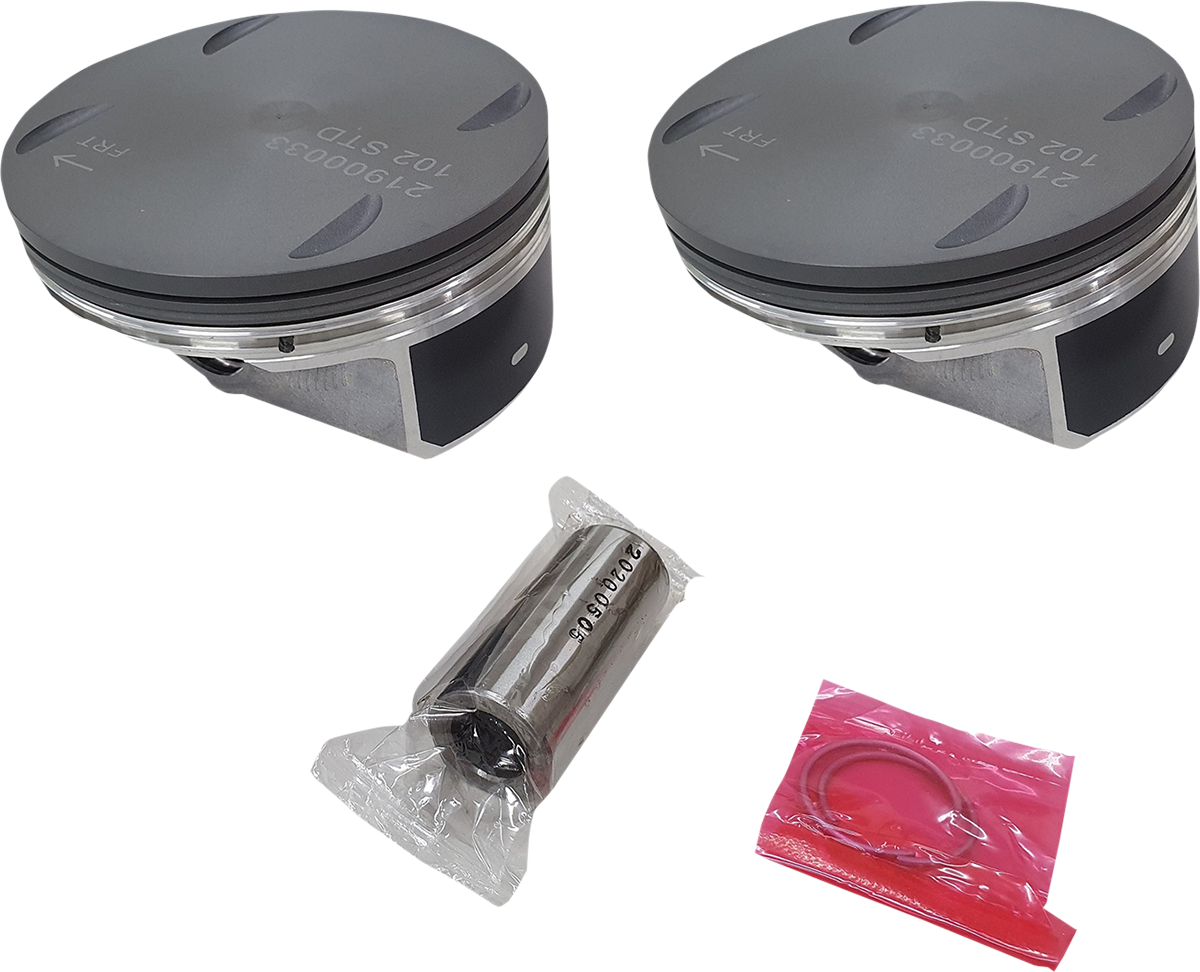 Drag Specialties piston kit for 114" M8 motor, includes 4.000" +0.010" pistons, part #21900048-010, shown in image.