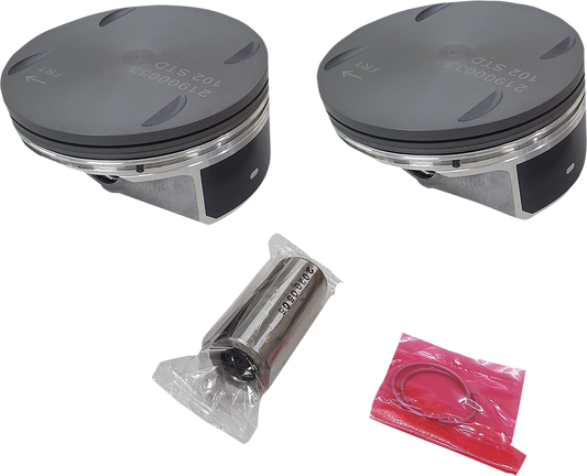 Drag Specialties piston kit for 114" M8 motor, includes 4.000" +0.010" pistons, part #21900048-010, shown in image.