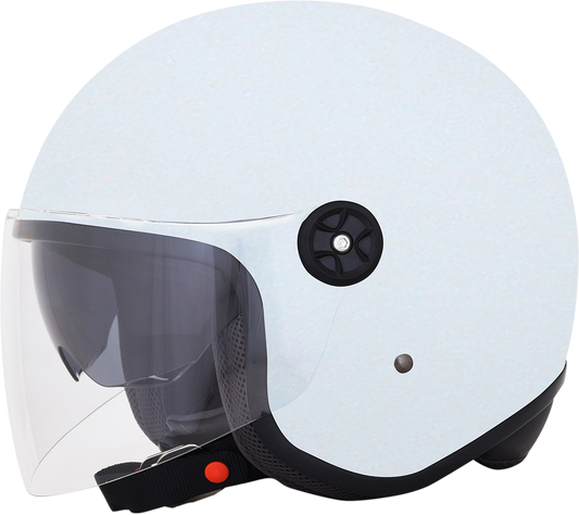 White AFX FX-143 motorcycle helmet in 2XL size, featuring a sleek design and clear visor for safety and style.