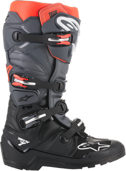 Alpinestars Tech 7 Enduro boots in black and gray, US size 14, featuring rugged riding design with protective features.
