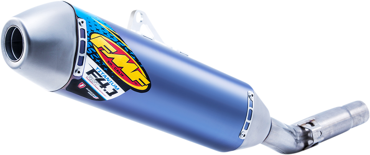 FMF Factory 4.1 Titanium motorcycle muffler showcasing its lightweight and high-performance exhaust design.