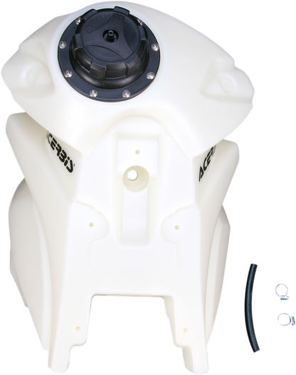 Acerbis natural gas tank for KTM motorcycles, 3.0 gallons, shown from the side with mounting points and brand markings visible.
