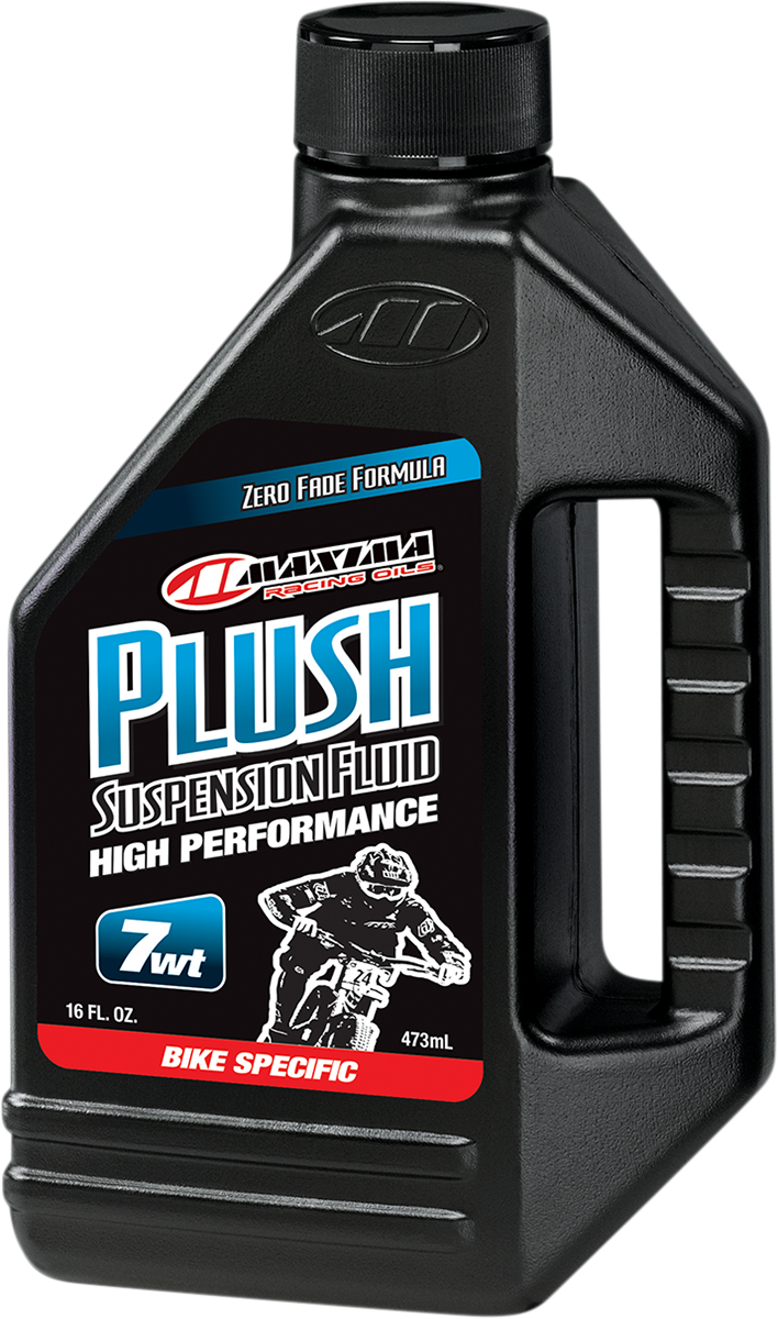 MAXIMA Racing Oil Plush Suspension Fluid 7 wt in a 16 oz bottle, used for motorcycle suspension systems, part number 55-55916.