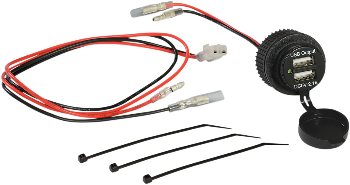 Bill's Exhausts Show Chrome USB auxiliary socket with 2-ports for engine use, featuring a shiny chrome finish and mounting hardware.