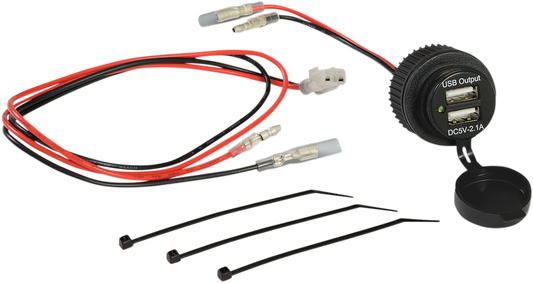 Bill's Exhausts Show Chrome USB auxiliary socket with 2-ports for engine use, featuring a shiny chrome finish and mounting hardware.