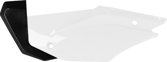 Acerbis white and black motorcycle side panels for body customization, featuring sleek design and durable construction.