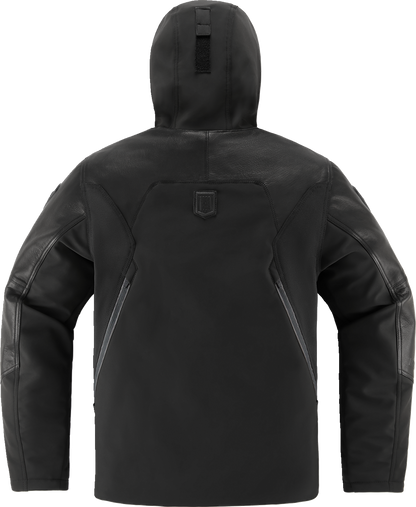 Black ICON Basehawk2 jacket in small size with zip-up front and logo details from Bill's Exhausts.