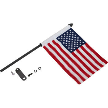 Black SHOW CHROME Flag Pole for Slingshot by Bill's Exhausts, displayed with mounting hardware and detailed finish.