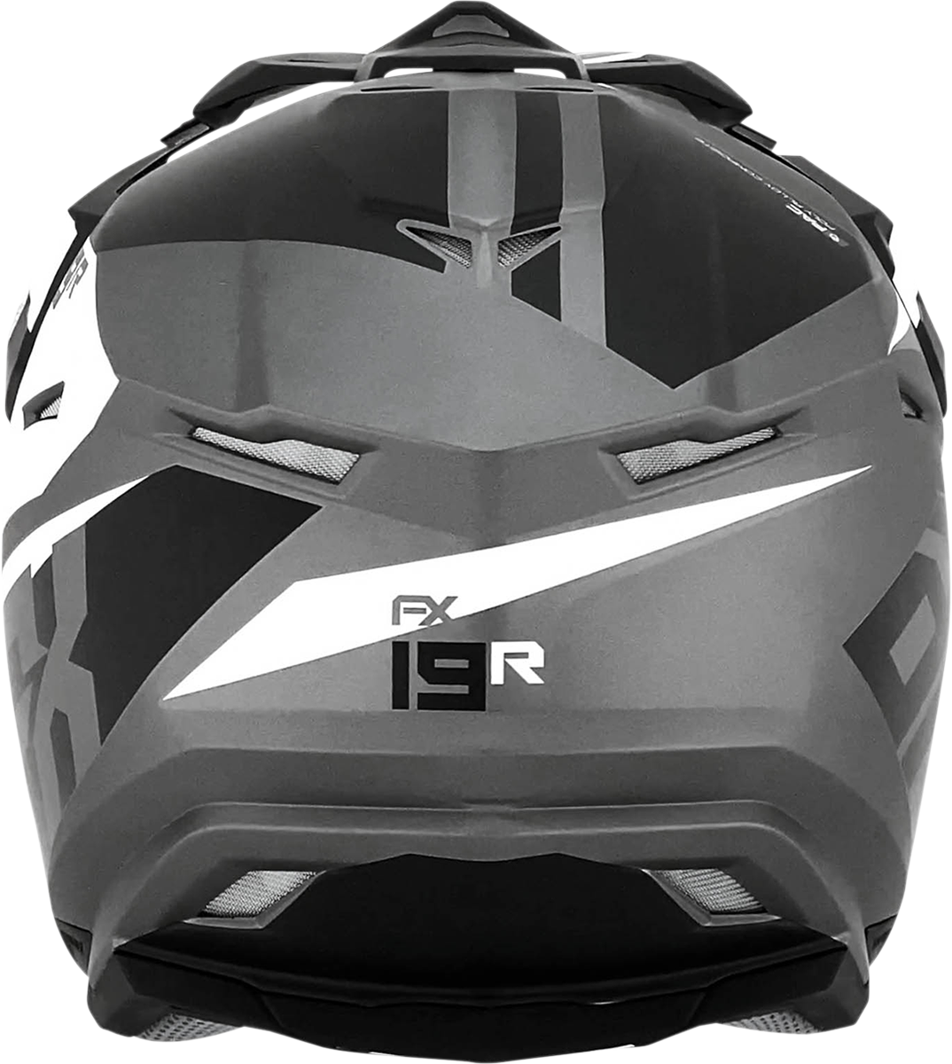 Frost gray AFX FX-19R racing helmet in large size with aerodynamic design and clear visor, suitable for motorsport racing.