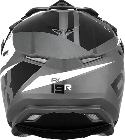 Frost gray AFX FX-19R racing helmet in large size with aerodynamic design and clear visor, suitable for motorsport racing.