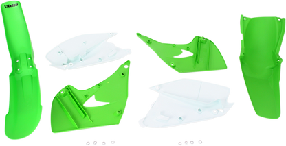 Acerbis OEM KX125/250 2003-2008 standard replacement motorcycle body kit, including side panels and body parts, on a white background.