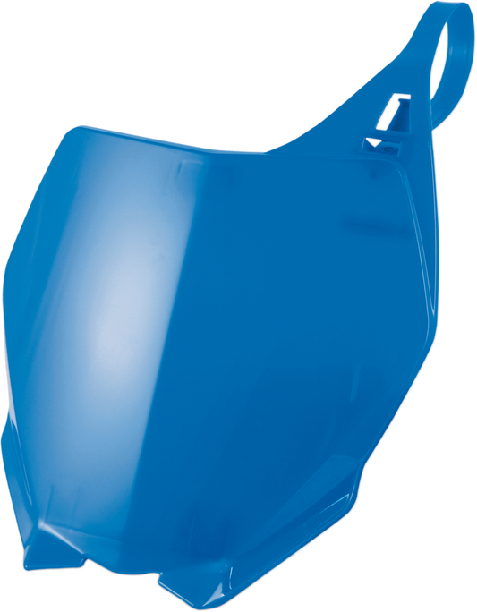 Acerbis blue front number plate for Yamaha YZ125/250 motocross bikes, designed for durability and clear number display.