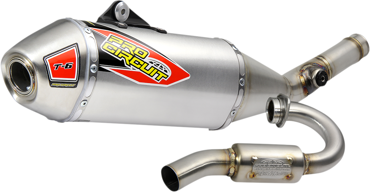 Stainless steel PRO CIRCUIT T-6 Exhaust for enhanced motorcycle performance and durability, shown in the image.