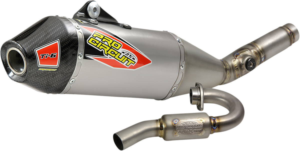 Pro Circuit Ti-6 exhaust system for motorcycles, featuring titanium construction and polished finish.
