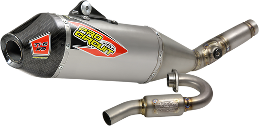 PRO CIRCUIT Ti-6 Pro motorcycle exhaust system in titanium, featuring sleek design and high-performance engineering.