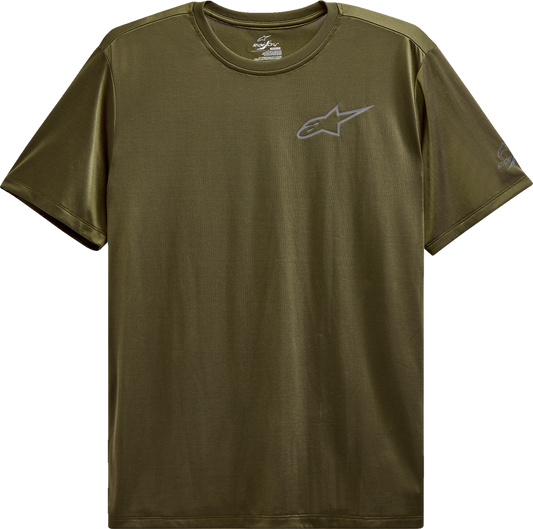 Alpinestars Pursue Performance T-Shirt in military green, medium size, featuring a sleek design and breathable fabric.