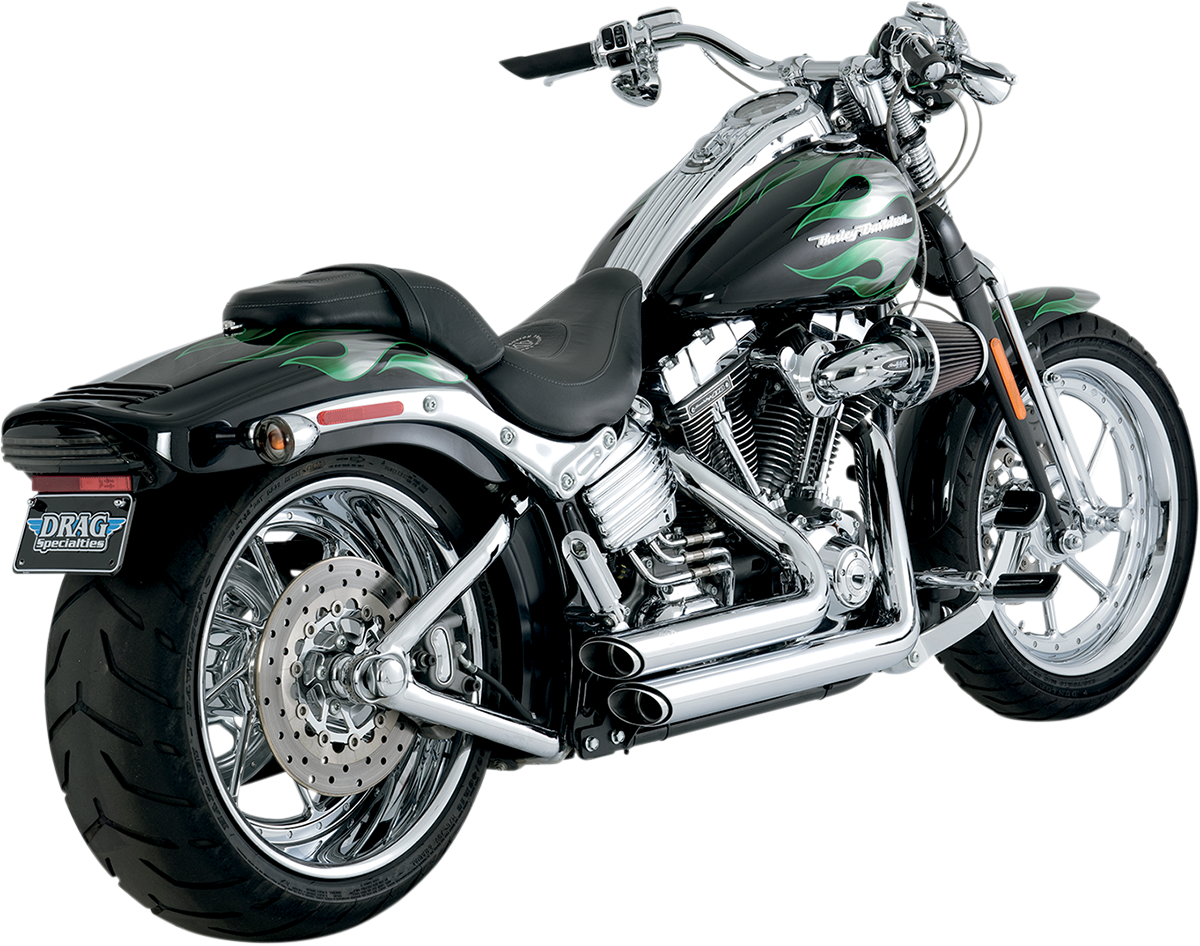 VANCE & HINES Shortshots Staggered Chrome Exhaust System for motorcycles, showcasing sleek chrome finish and staggered pipe design.