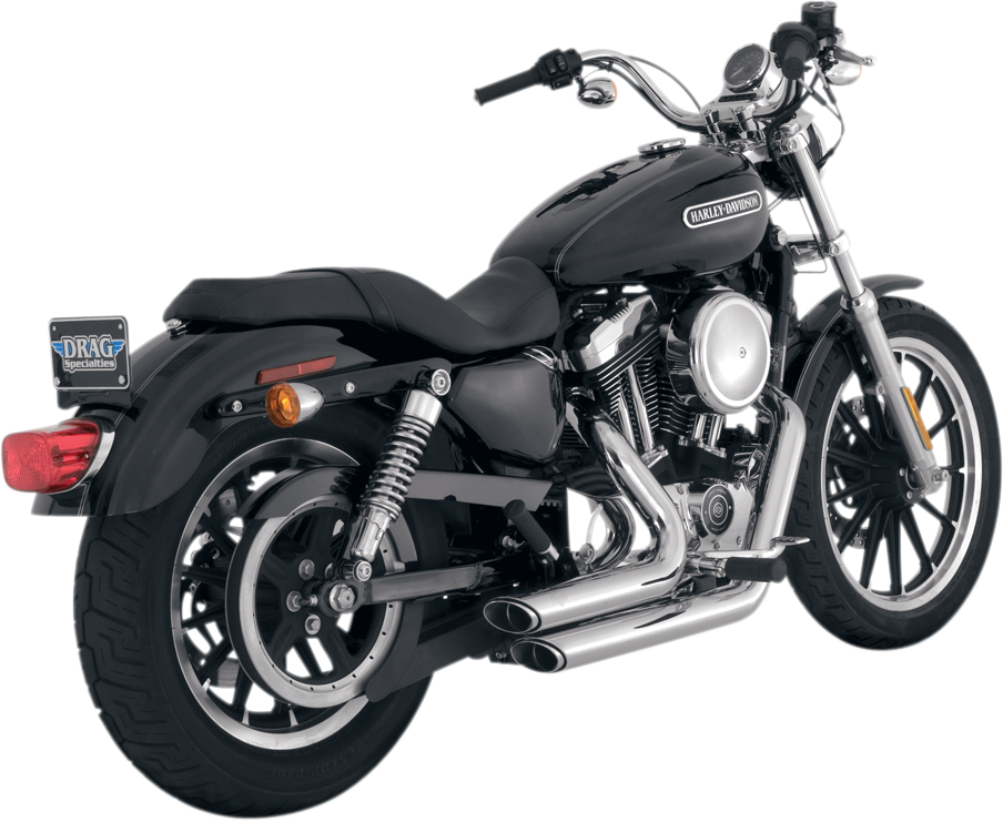 Chrome Vance & Hines Shortshots Staggered Exhaust System for Harley-Davidson motorcycle, with sleek dual pipes and chrome finish.
