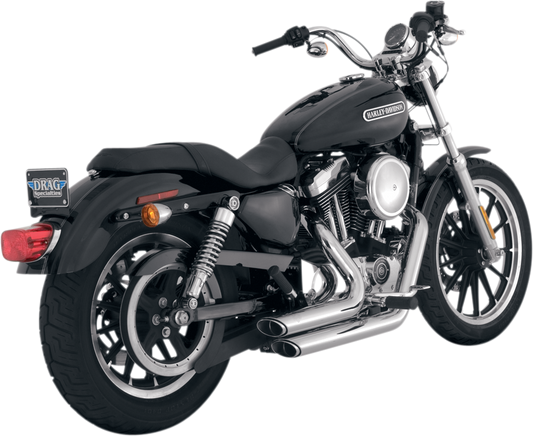 Chrome Vance & Hines Shortshots Staggered Exhaust System for Harley-Davidson motorcycle, with sleek dual pipes and chrome finish.