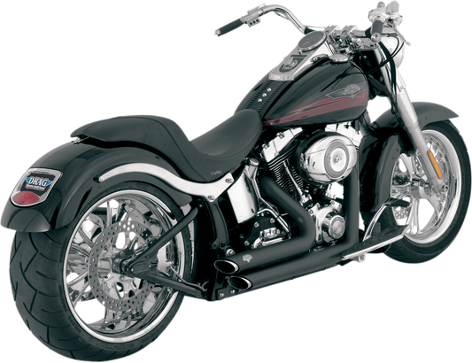 Vance & Hines Shortshots Staggered exhaust system with matte black ceramic finish for motorcycles.