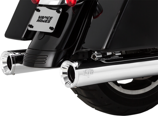 Chrome Vance & Hines Eliminator 400 slip-on mufflers for motorcycles with visible chrome finish and exhaust tips.