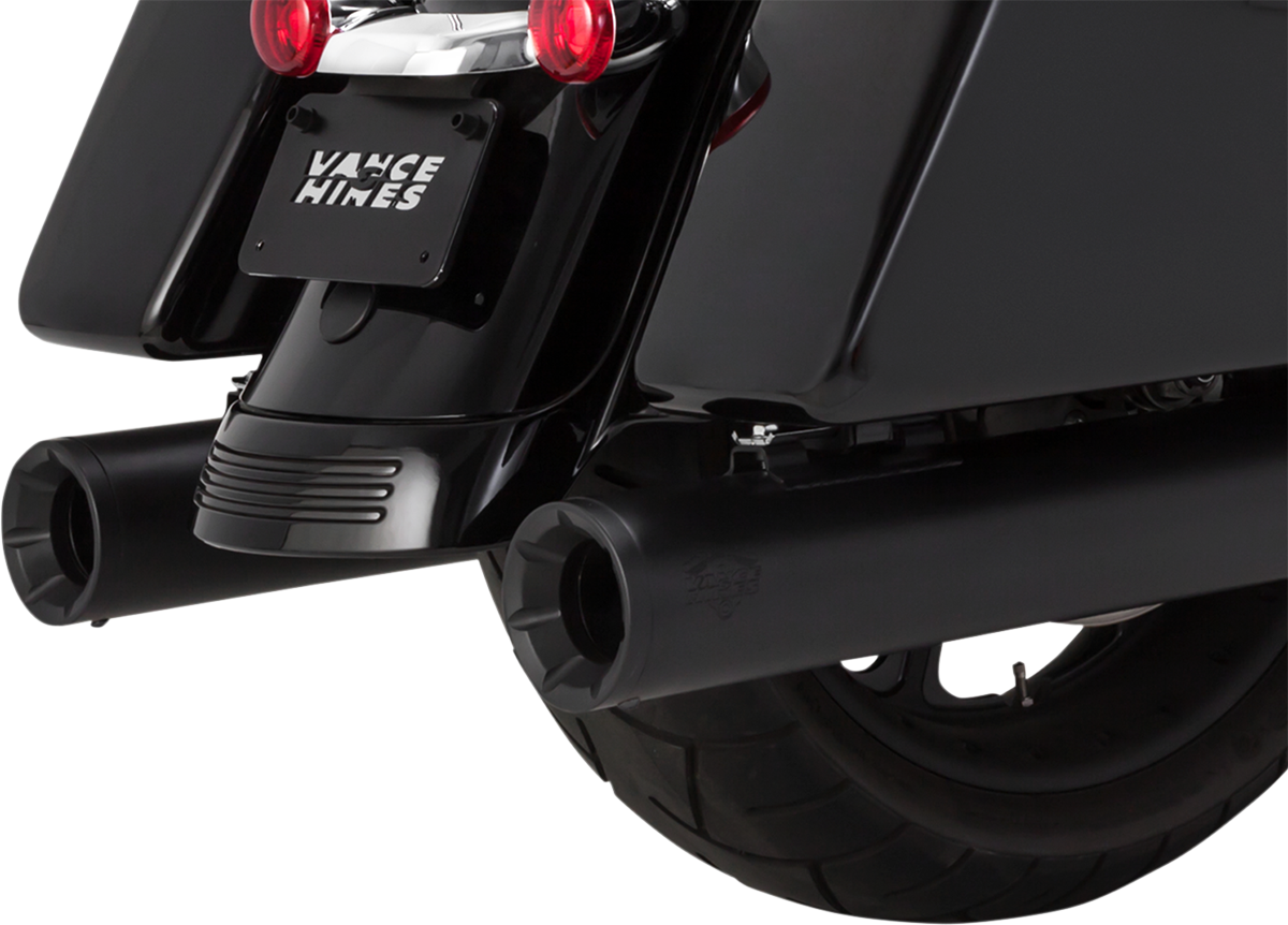 VANCE & HINES Eliminator 400 slip-on mufflers in matte black for motorcycle exhaust system, part 46714.