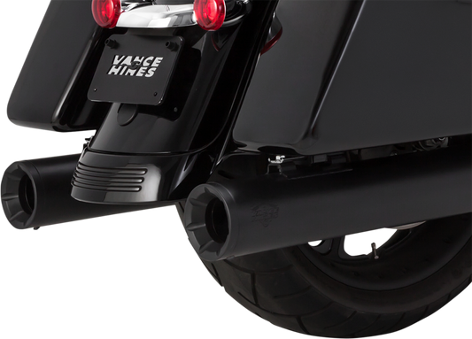 VANCE & HINES Eliminator 400 slip-on mufflers in matte black for motorcycle exhaust system, part 46714.
