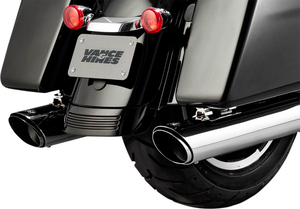 Chrome Vance & Hines Twin Slash Muffler for Harley FL models, featuring sleek chrome finish and twin slash design.