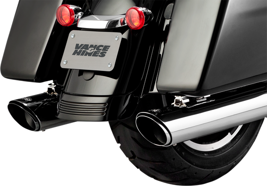 Chrome Vance & Hines Twin Slash Muffler for Harley FL models, featuring sleek chrome finish and twin slash design.