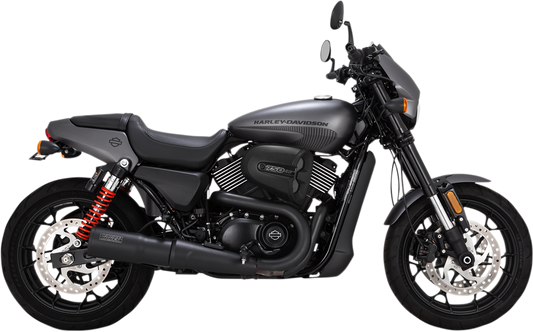 Vance & Hines Black High Output Muffler for Harley-Davidson XG/A motorcycle, showing sleek black finish and chrome accents