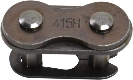 RK heavy-duty chain clip connecting link shown in close-up, durable metal construction for secure chain connections.