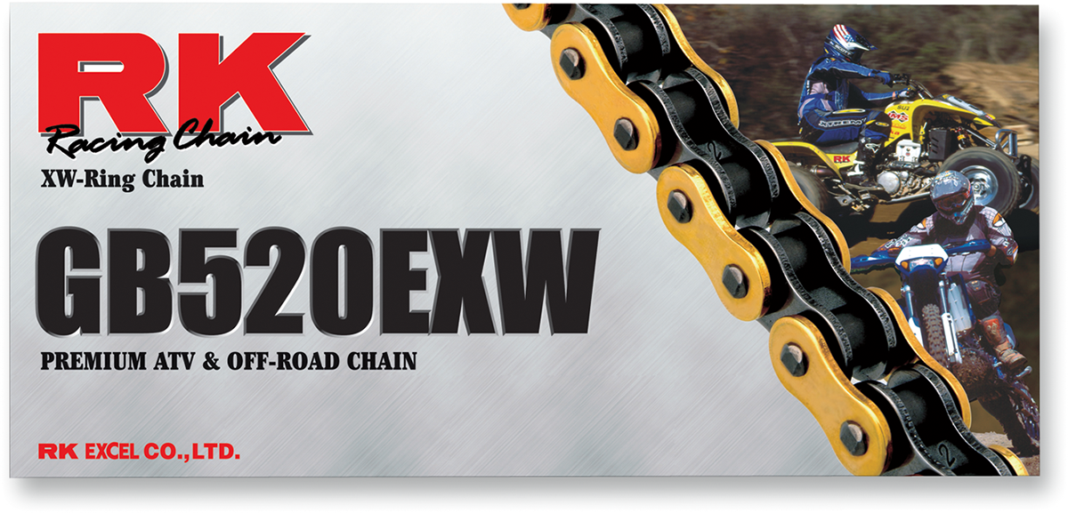 RK Gold GB520EXW-RL rivet connecting link from the RK 520 EXW chain series, showing the detailed rivet connection.